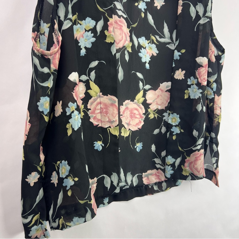 Stacey! Black Sheer Floral Open Front Vest Blouse, Vintage USA Made 8P, Romantic - Picture 5 of 10
